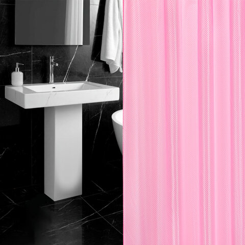 Шторка для ванной ПОЛИЭСТЕР, 180х200 см, кольца в комплекте, РОЗОВЫЙ БРИЛЛИАНТ, PRIMILA (ПРИМИЛА), 700098