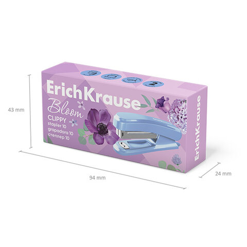 Степлер №10 ERICH KRAUSE "Clippy Pastel Bloom", до 15 листов, ассорти, 61740