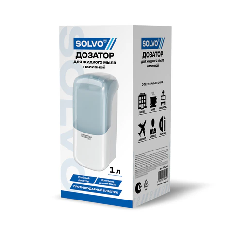 Дозатор для жидкого мыла SOLVO (СОЛВО), НАЛИВНОЙ, 1 л, белый, ABS-пластик, 701330