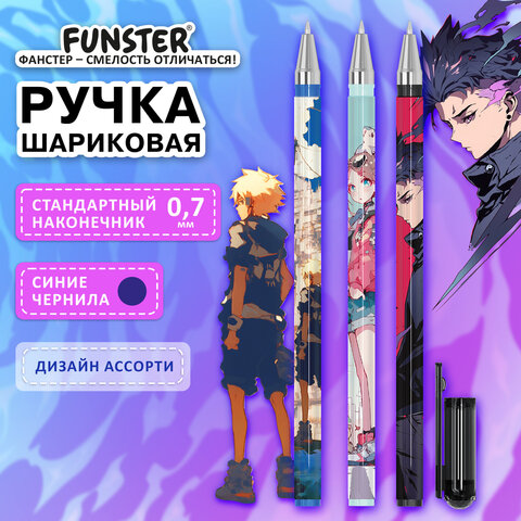Ручка шариковая с принтом FUNSTER STICK "ANIME", СИНЯЯ, SOFT TOUCH покрытие, узел 0,7 мм, линия 0,35 мм, 144392