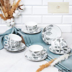 Чайный набор 12 предметов 270 мл тонкостенный / LY-2503 /уп 8/ Листья