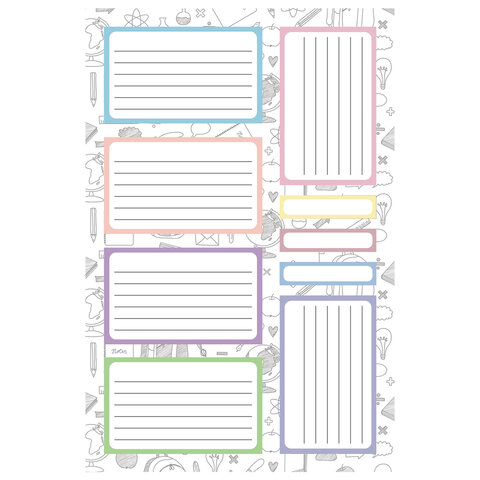 Наклейки бумажные ДЛЯ ТЕТРАДЕЙ, УЧЕБНИКОВ, НАБОР 4 листа А5, 35 шт., HATBER, 094083