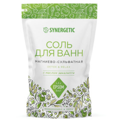 Соль для ванн 1 кг SYNERGETIC "Детокс и расслабление", магниево-сульфатная с эвкалиптом, 300013