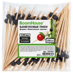 Шпажки-пики для канапе бамбуковые форма "Жемчужина чёрная" 12 см, 100 шт., BOOMHOUSE (БУМХАУС), 701967