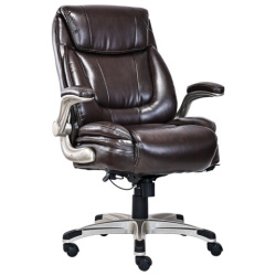 Кресло HAWASAN "Cruise EX-565", откидные подлокотники, рециклированная кожа, коричневое, 532973