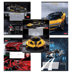 Тетрадь 12л. HATBER клетка, обложка картон, В мире авто (микс в спайке), 12Т5В1