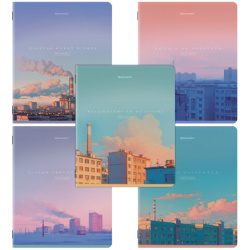 Тетради ДЭК А5 48 л. КОМПЛЕКТ 5 шт. BRAUBERG скоба, клетка, матовая ламинация, МНОГОЭТАЖКИ, 404938