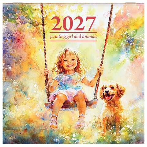Календарь настенный перекидной 2027 г., BRAUBERG, 12 листов, 21,4х21,4 см, МИНИ, "Watercolor", 118437