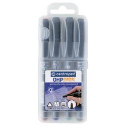 Маркеры перманентные для любой гладкой поверхности, НАБОР 4 шт., 4 ЦВЕТА, CENTROPEN "OHP", 0,6 мм, 2636/4, 626360401