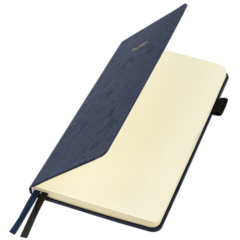 Блокнот А5 138x213 мм, BRAUBERG "Velvet", резинка, держатель, 80 л., клетка, синий, 116239