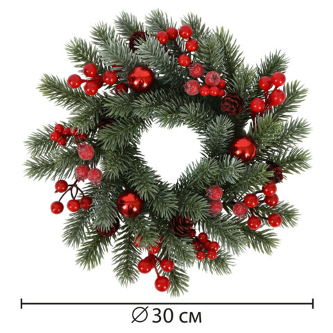 Венок новогодний заснеженный, диаметр 30 см "Зимняя сказка", с декором, литой ПЭТ, ЗОЛОТАЯ СКАЗКА, 592518