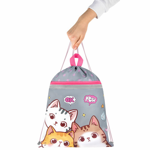 Мешок для обуви BRAUBERG, с петлей, светоотражающая полоса, 2 отделения, 46х36 см, "Hi there", 273449