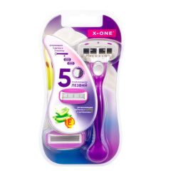 Бритвенный станок многоразовый женский, 5 лезвий, 2 кассеты, плавающая головка, X-ONE, 700020