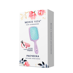 Расческа для волос массажная 20х8,5см, массажер и щетка для чистки В ПОДАРОК белая MONTE VITA (МОНТЕ ВИТА), 457431