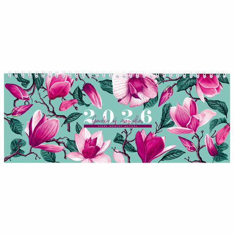 Планинг датированный 2026 285х112 мм, STAFF, гребень, картонная обложка, 64 л., "Сад магнолий", 117365