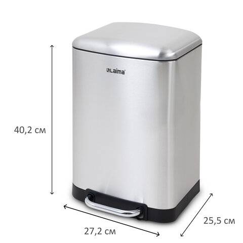 Ведро мусорное с педалью 12л, крышка с доводчиком, стальное БЕЗ ОТПЕЧАТКОВ, LAIMA ULTA, 701568