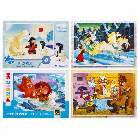Пазлы картонные 54 элемента, "Лицензионные сюжеты", КОМПЛЕКТ 16 шт., поле 17,5х13 см, 480541