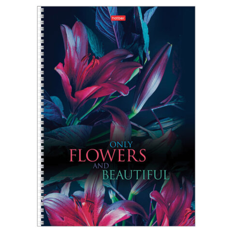 Тетрадь А4 96л. HATBER гребень, клетка, обложка картон, Beautiful flowers (микс в спайке), 086261, 96Т4В1гр