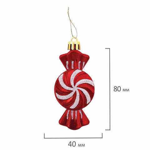 Украшение ёлочное "Конфетки", 6 шт., 8х4 см, пластик, цвет: красный/белый, ЗОЛОТАЯ СКАЗКА, 592002
