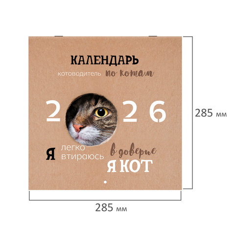 Календарь настенный перекидной 2026 г., BRAUBERG, 12 листов, 28,5х28,5 см, "Милые котики", 116929