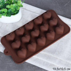 Форма для конфет мармелада и льда 15 ячеек силиконовая Сердце 3/ HL-189 /уп 300/ 21*10*1,7 см