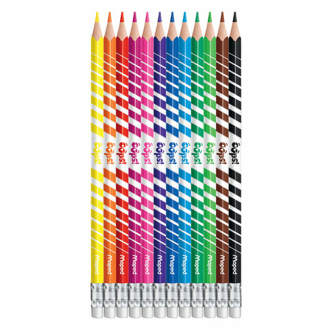 Карандаши цветные стираемые с ластиком MAPED (Франция) "Color'Peps Oops", 12 цветов, трехгранные, 832812