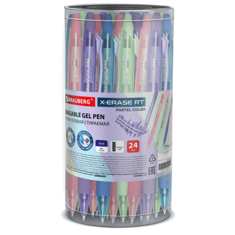 Ручка гелевая стираемая автоматическая BRAUBERG "X-ERASE RT PASTEL COLOR", СИНЯЯ, пишущий узел 0,7 мм, линия письма 0,5 мм, 144424