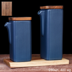 Кувшин соусник для жидких специй 2 штуки 400 мл 280 мл / I9003-blue /уп 16/ на подставке синий