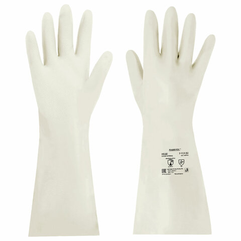 Перчатки нитриловые КЩС EXTRA STRONG химически устойчивые, белые, размер 7-7,5, S (малый), RABBITEX (РАББИТЕКС), 700914