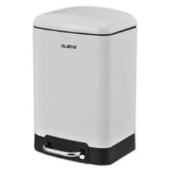 Ведро мусорное с педалью 6л, крышка с доводчиком, белое матовое, металл, LAIMA ULTRA, 701569