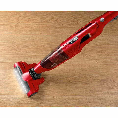 Пылесос вертикальный беспроводной GORENJE SVC252GFR 2 в 1, мощность 161 Вт, контейнер 0,5 л, красный