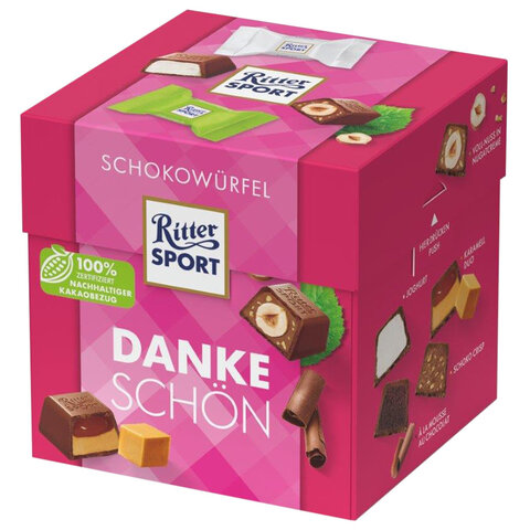 Шоколадные конфеты RITTER SPORT "DANKE SCHON", набор 5 вкусов, 22 конфеты, 176 г