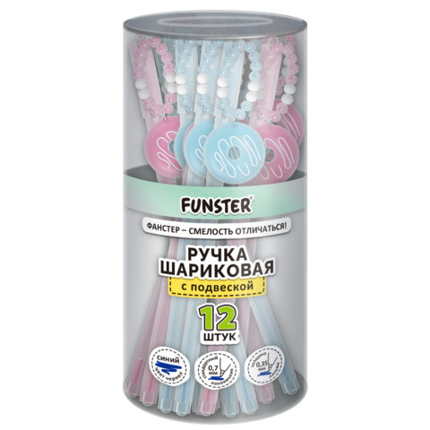 Ручка с подвеской шариковая FUNSTER "DONUT", СИНЯЯ, ассорти, пишущий узел 0,7 мм, линия письма 0,35 мм, 144373