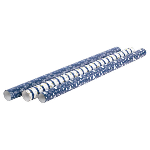 Бумага упаковочная новогодняя НАБОР 3 шт., "Blue Collection", 70х100 см, 3 дизайна, ЗОЛОТАЯ СКАЗКА, 592058