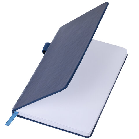 Блокнот А5 135x212 мм BRAUBERG "Edge", под кожу, резинка, держатель, 80 л., клетка, синий, 117149