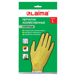 Перчатки МНОГОРАЗОВЫЕ латексные LAIMA "ЛЮКС", хлопчатобумажное напыление, ПЛОТНЫЕ, размер L (большой), желтые, вес 55 г, 600043