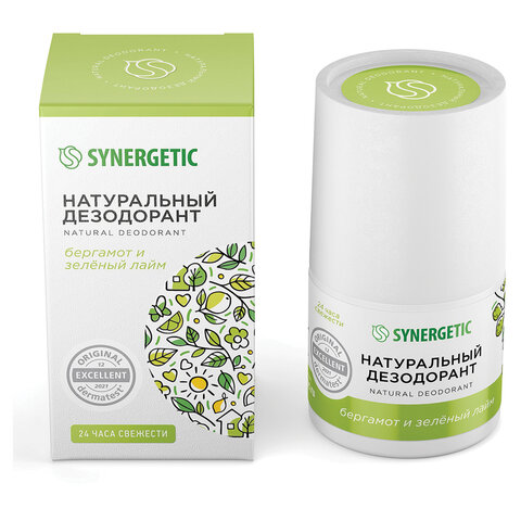 Дезодорант 50 мл SYNERGETIC "Бергамот - зеленый лайм", роликовый, натуральный, 300016