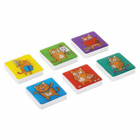 Магниты квадратные стеклянные 35 мм для досок магнитно-маркерных, НАБОР 6 шт., "КОТ-ЭНТУЗИАСТ" BRAUBERG KIDS, блистер, 272514