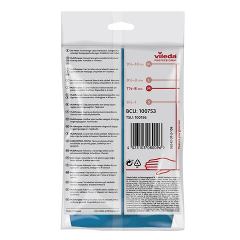 Перчатки VILEDA многоцелевые латексные МНОГОРАЗОВЫЕ х/б напыление, ПРОЧНЫЕ, размер L (большой), синие, 174355