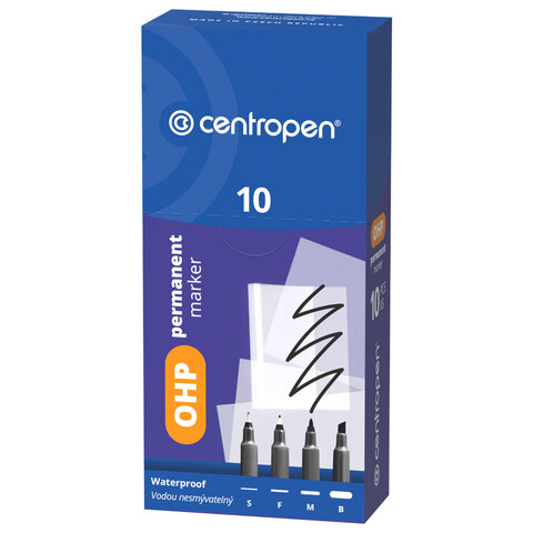 Маркер перманентный для любой гладкой поверхности ЧЕРНЫЙ CENTROPEN "OHP", 1-3 мм, 2638, 626380112
