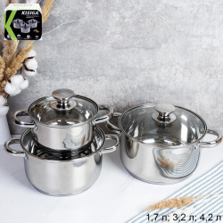 Кастрюля набор 6 предметов 1.7л,3.2л,4.2л Аванта / LB-1106D-6 /уп 1/ индукция/ цветная коробка/ KISIGA