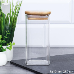 Банка квадратная бамбуковая крышка 350 мл диаметр 60/12 см / LCSC2107 /уп 120/