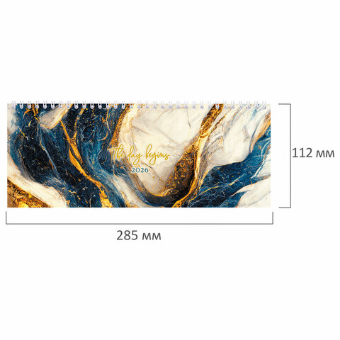 Планинг датированный 2026 285х112 мм, STAFF, гребень, картонная обложка, 64 л., "Мрамор", 117364