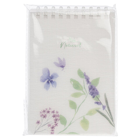 Блокнот МАЛЫЙ ФОРМАТ А6 80л, мягкий гребень, пластик, фольга, клетка, HATBER, BLUE FLOWERS, 090245, 80Б6A1мс_33478