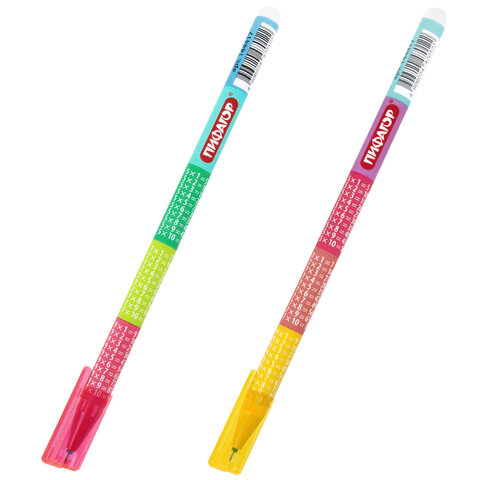 Ручка стираемая гелевая ПИФАГОР "ТАБЛИЦА УМНОЖЕНИЯ", СИНЯЯ, корпус ассорти, игольчатый наконечник 0,5 мм, линия 0,35 мм, 144417