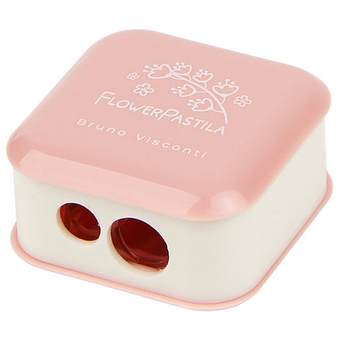 Точилка BRUNO VISCONTI "FLOWER PASTILA", с контейнером, 2 отверстия, пластиковая, ассорти, 35-0072