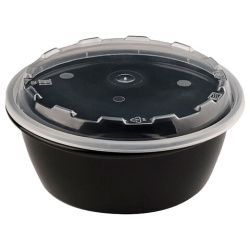 Контейнер одноразовый 950 мл, С КРЫШКОЙ, круглый, диаметр 172 мм, черный/прозрачный, ПП, ВЗЛП, 1265Ч