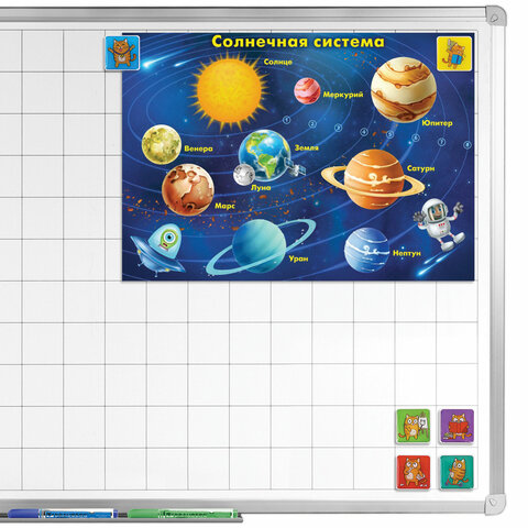 Магниты квадратные стеклянные 35 мм для досок магнитно-маркерных, НАБОР 6 шт., "КОТ-ЭНТУЗИАСТ" BRAUBERG KIDS, блистер, 272514