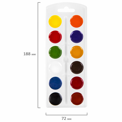 Краски акварельные ПИФАГОР "ЖИРАФ" на коррексе, 12 цветов, медовые, круглые кюветы, 192647