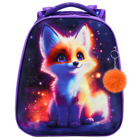 Ранец BRAUBERG UP, 2 отделения, с брелоком, "Bright fox", 36х28х15 см, 274665